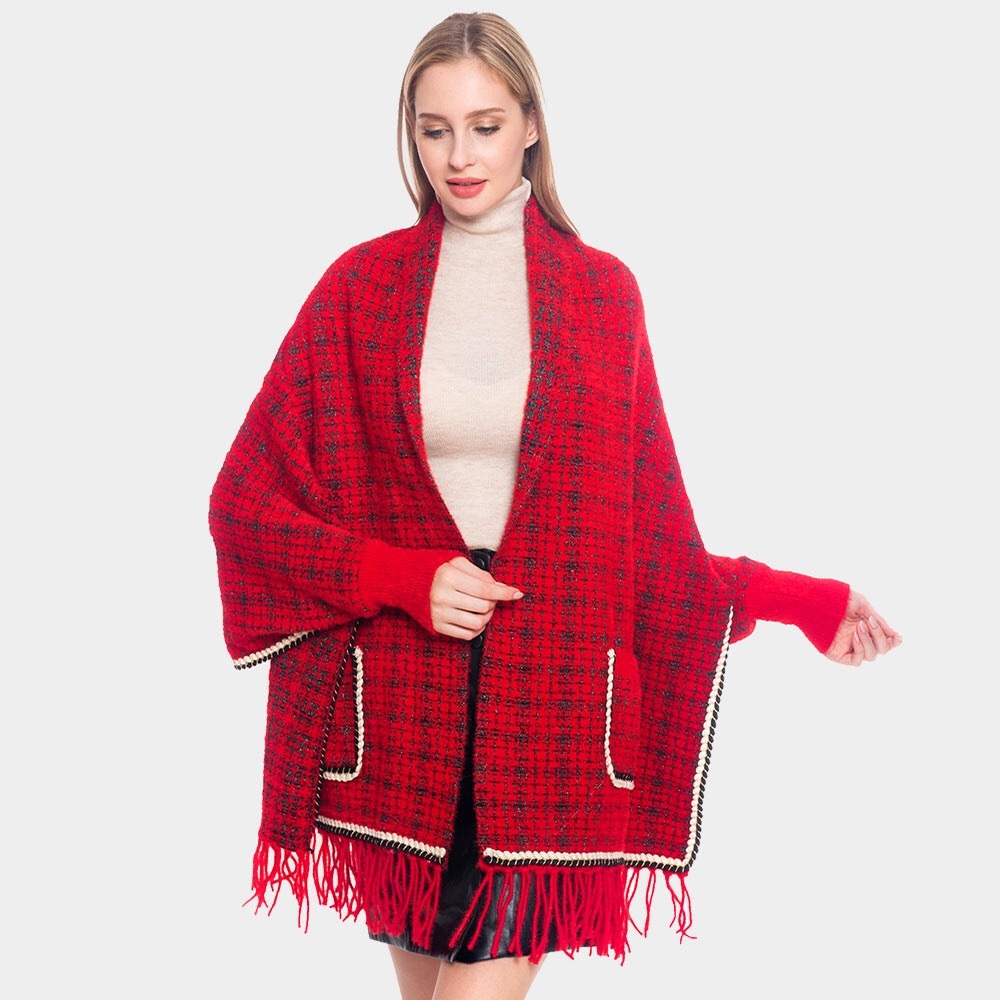 Plaid Sweater with Fringe